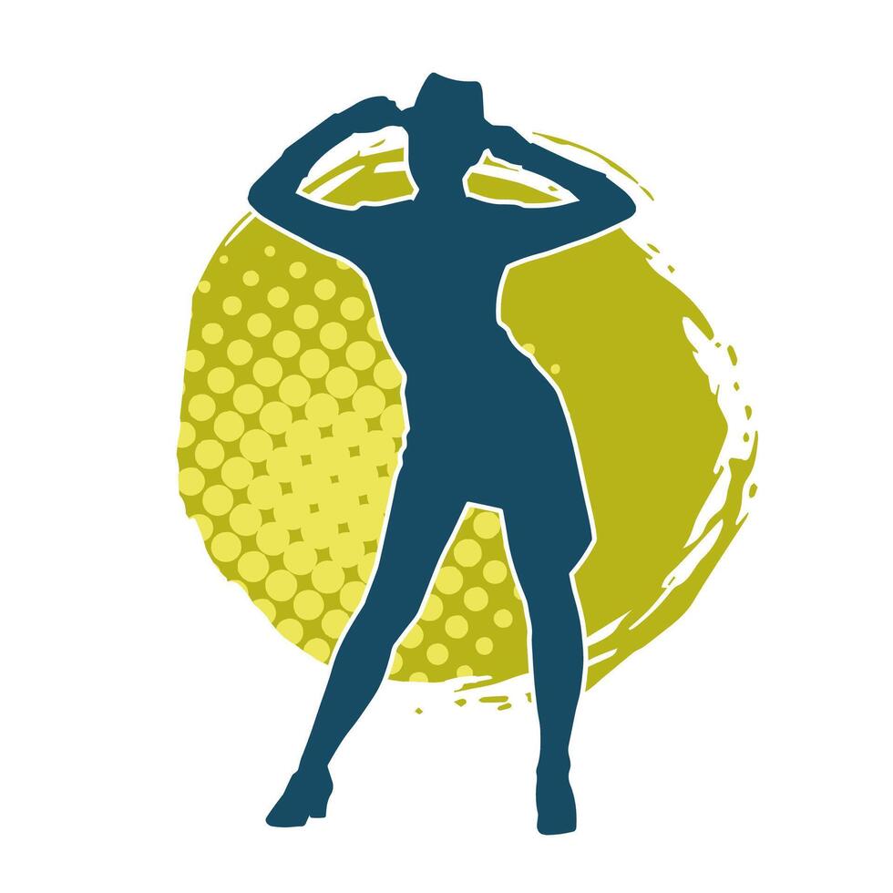 Silhouette of a female cabaret dancer in action pose. Silhouette of a fancy outfit woman dancing happily. vector