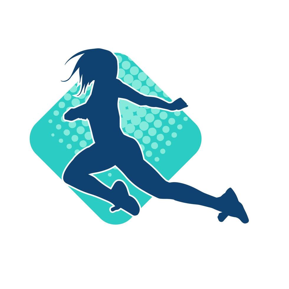 Silhouette of a happy woman jumping pose. Silhouette of a female model jumps. vector