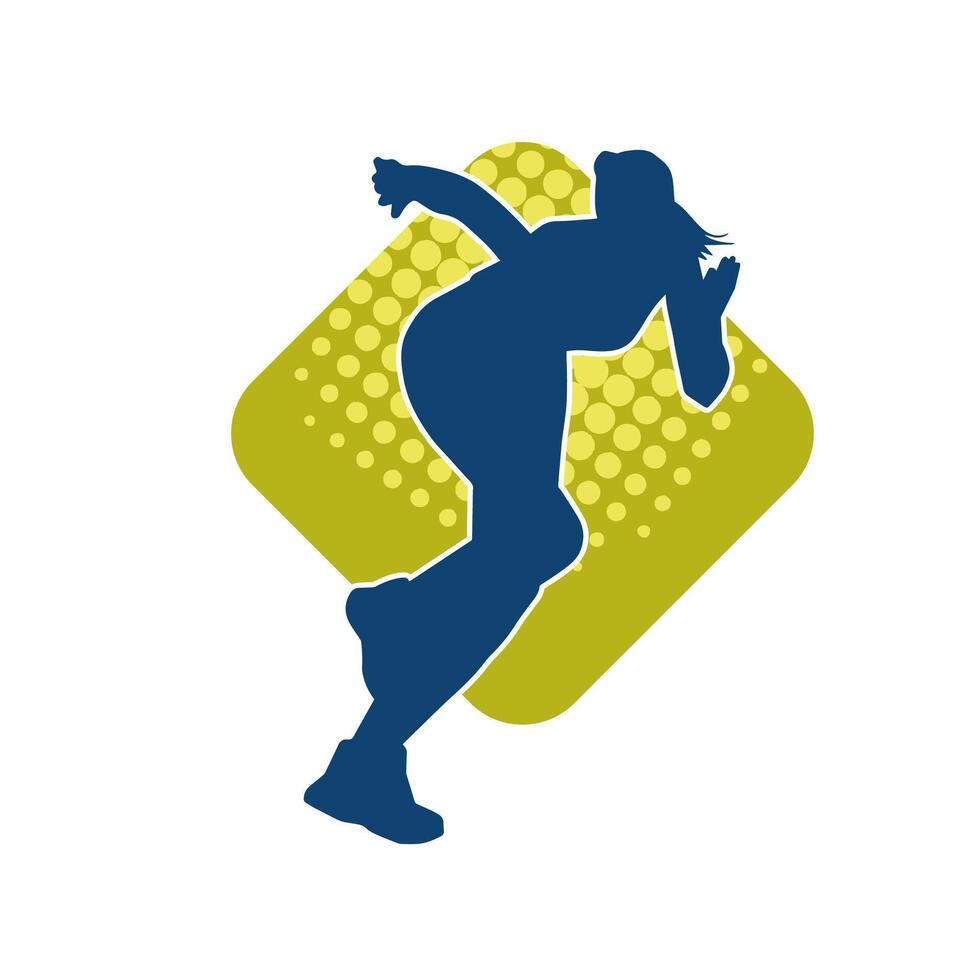 Silhouette of a sporty woman in running pose. Silhouette of a female run pose. vector