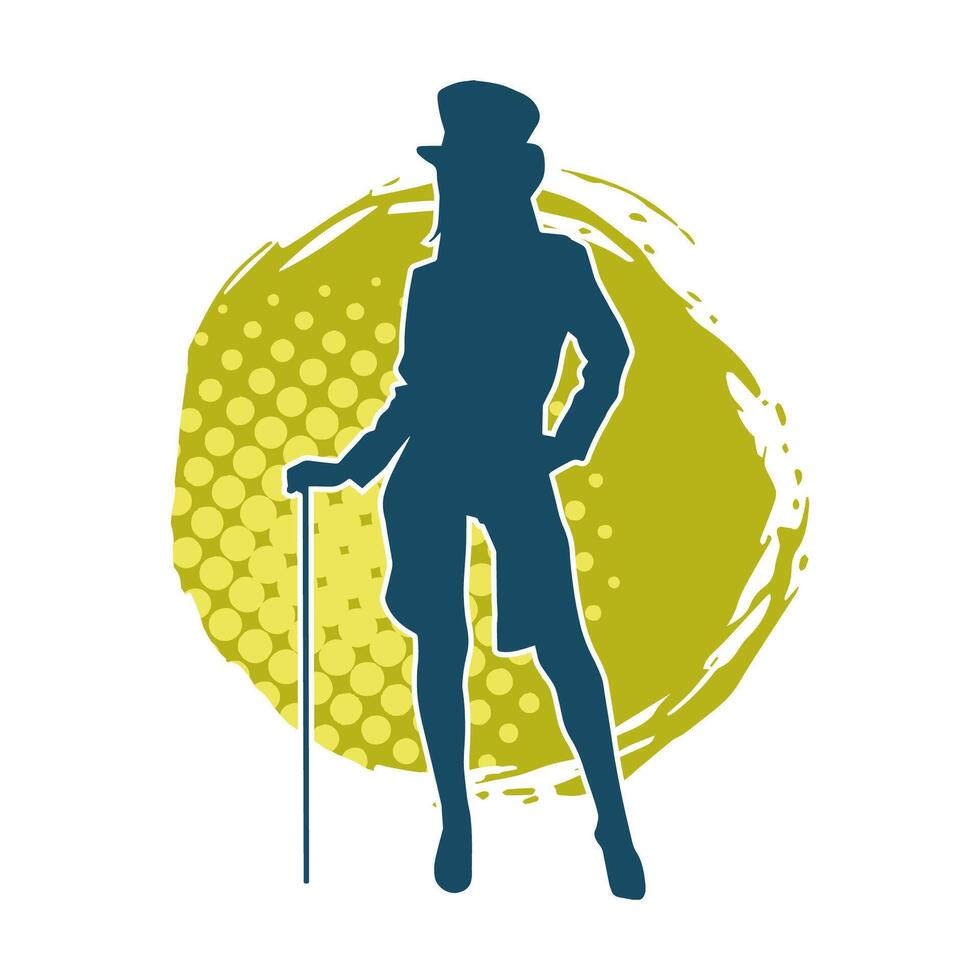 Silhouette of a female cabaret dancer in action pose. Silhouette of a fancy outfit woman dancing happily. vector