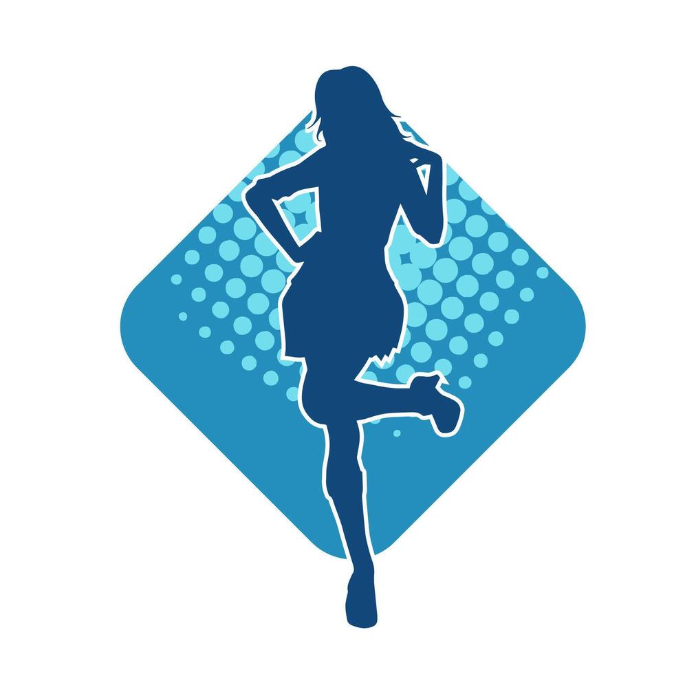 Silhouette of a female dancer in action pose. Silhouette of a woman dancing happily. vector