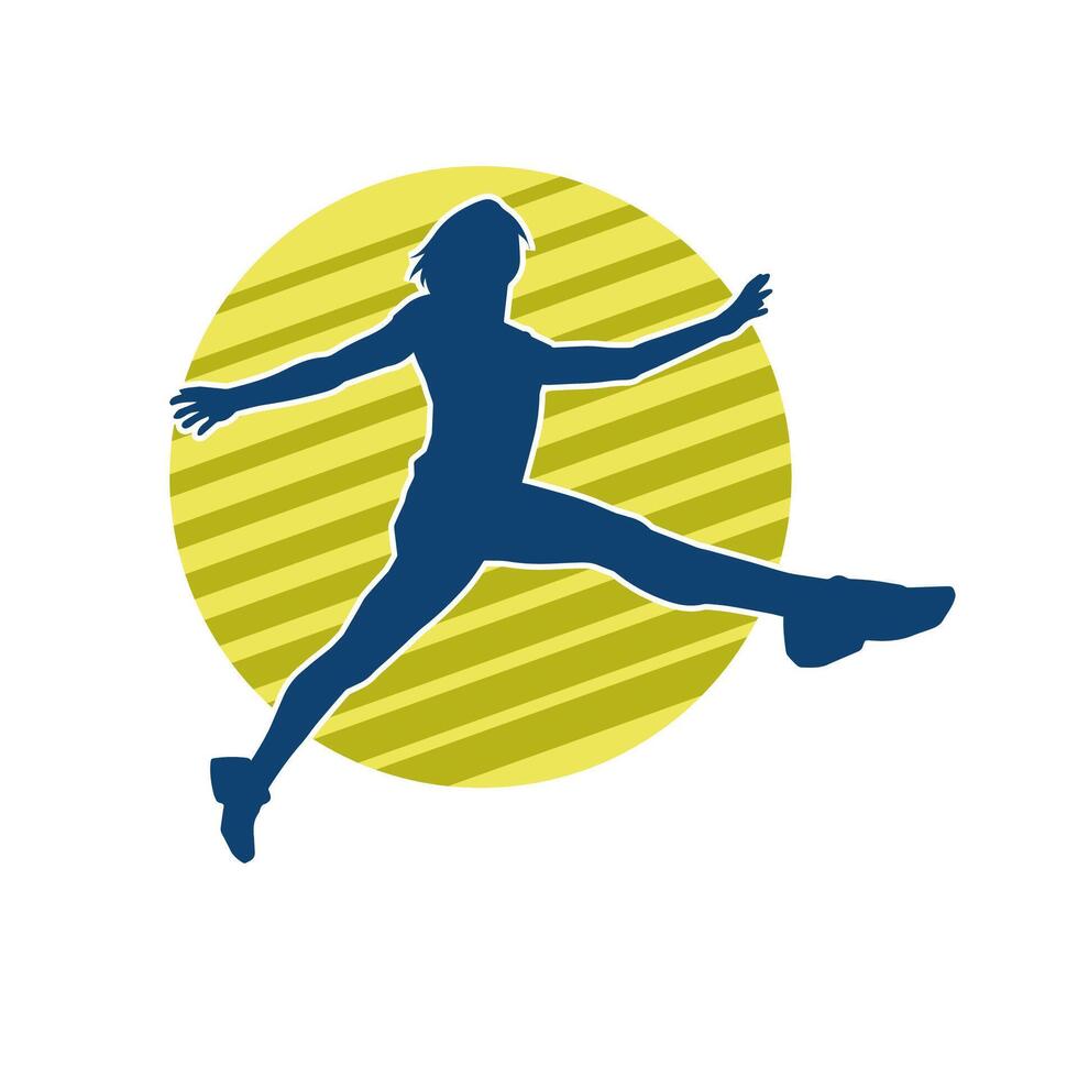 Silhouette of a happy woman jumping pose. Silhouette of a female model jumps. vector