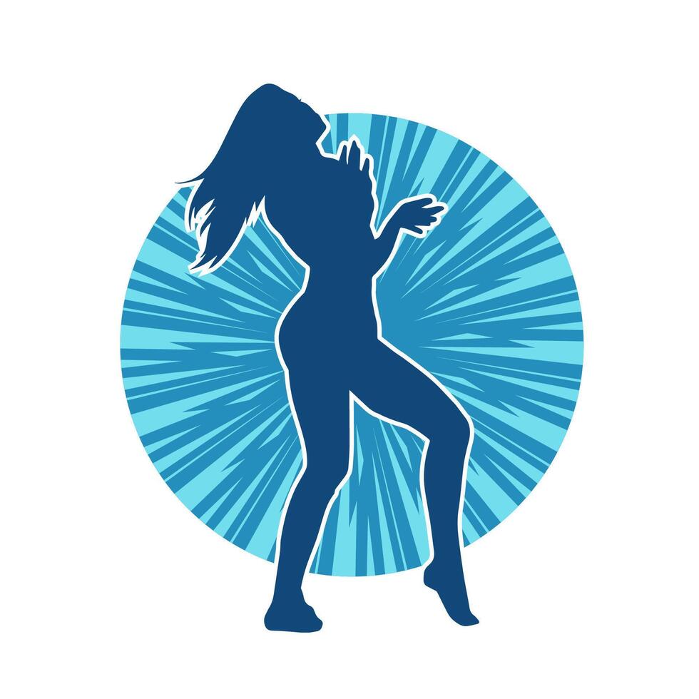 Silhouette of a female dancer in action pose. Silhouette of a woman dancing happily. vector