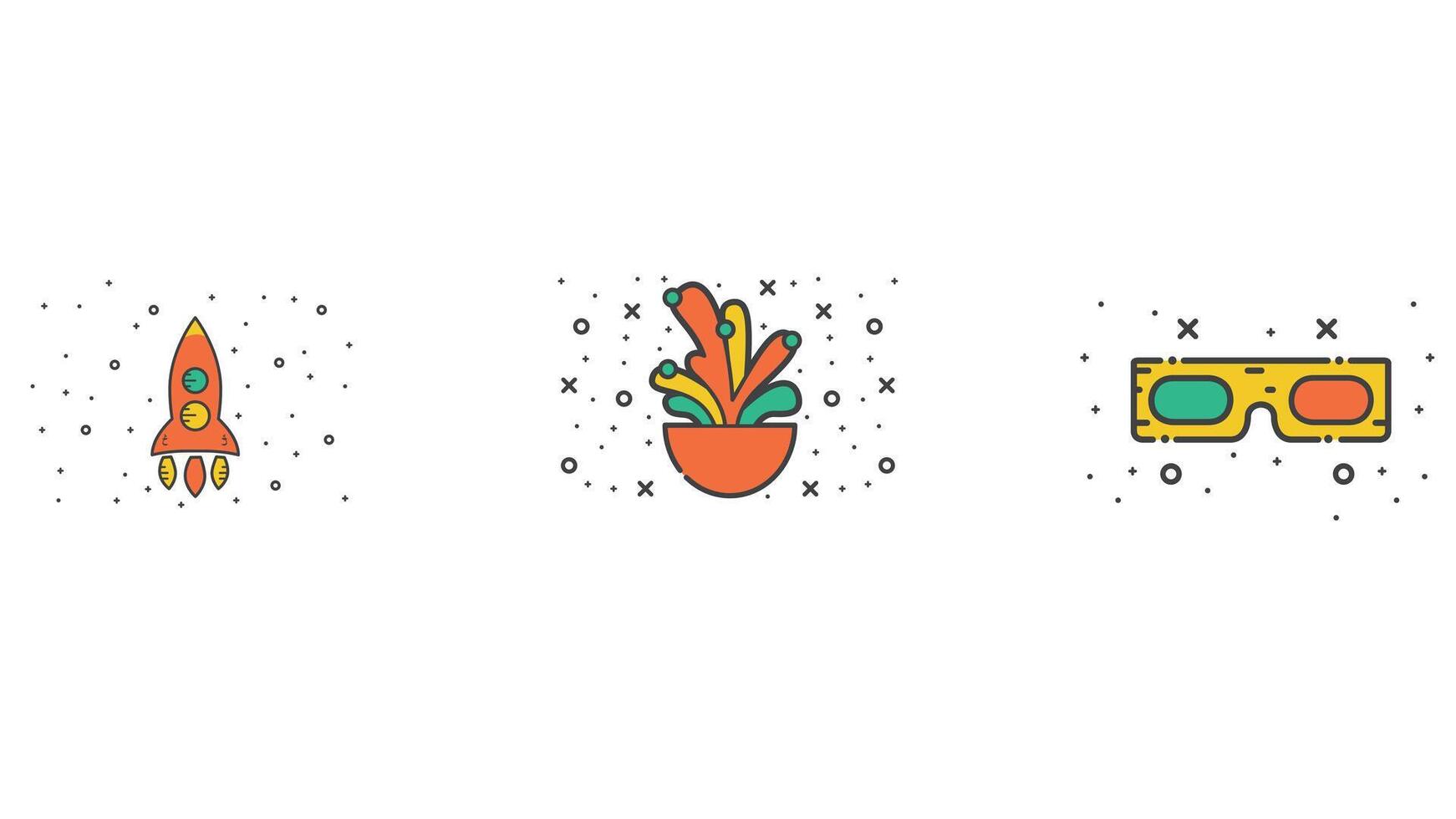 Abstract orange colored set icons vector illustration