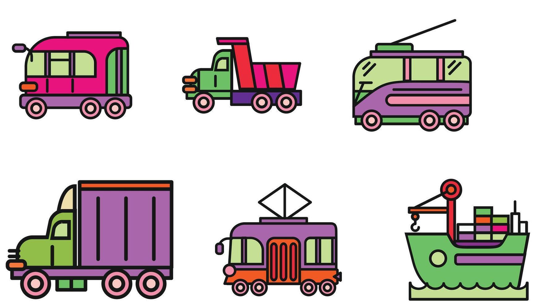 Transportation and types of vehicles vector art illustration