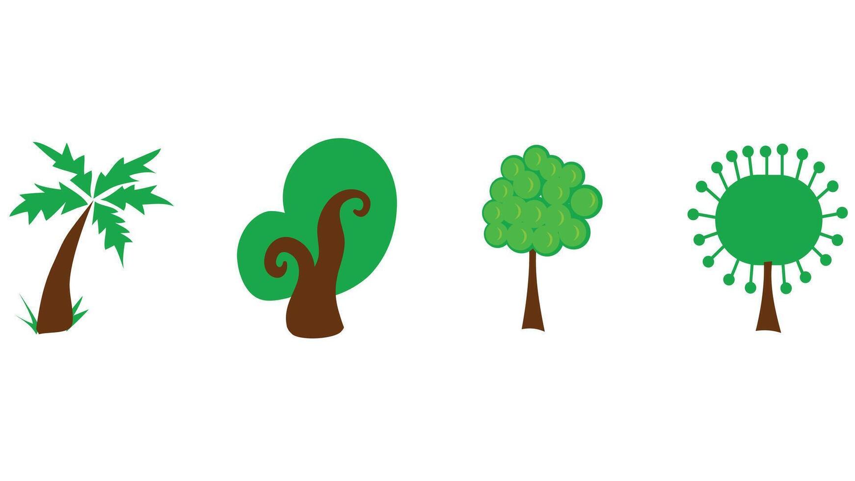 Trees and green leaves collection vector art illustration isolated