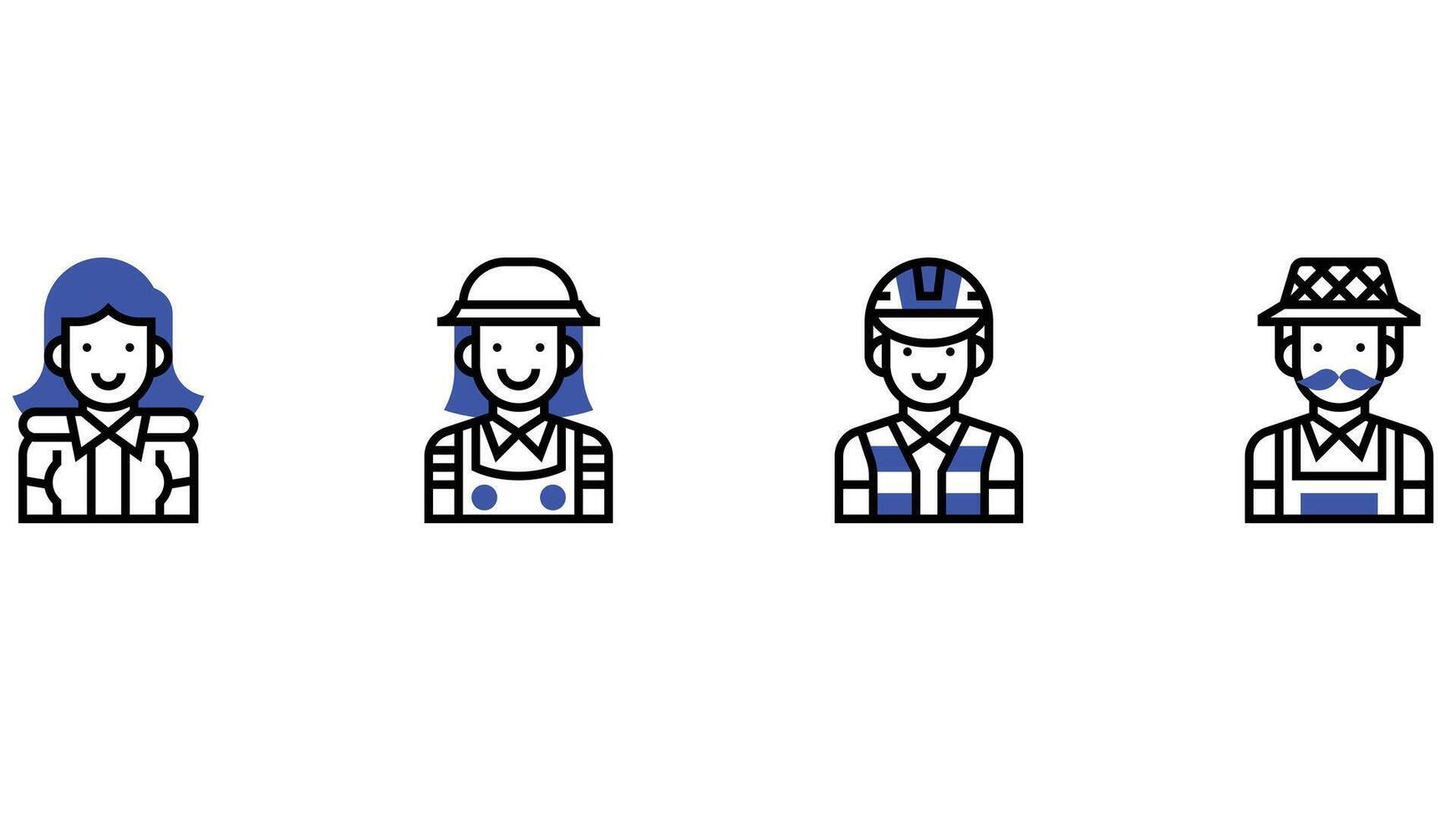 labor people and professions line art vector set