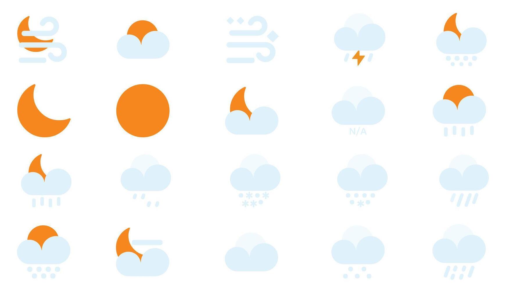 Weather and clouds forecast vector icons isolated