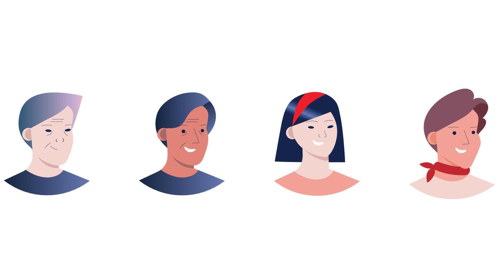 Diverse multinational adult people profile head characters vector illustration