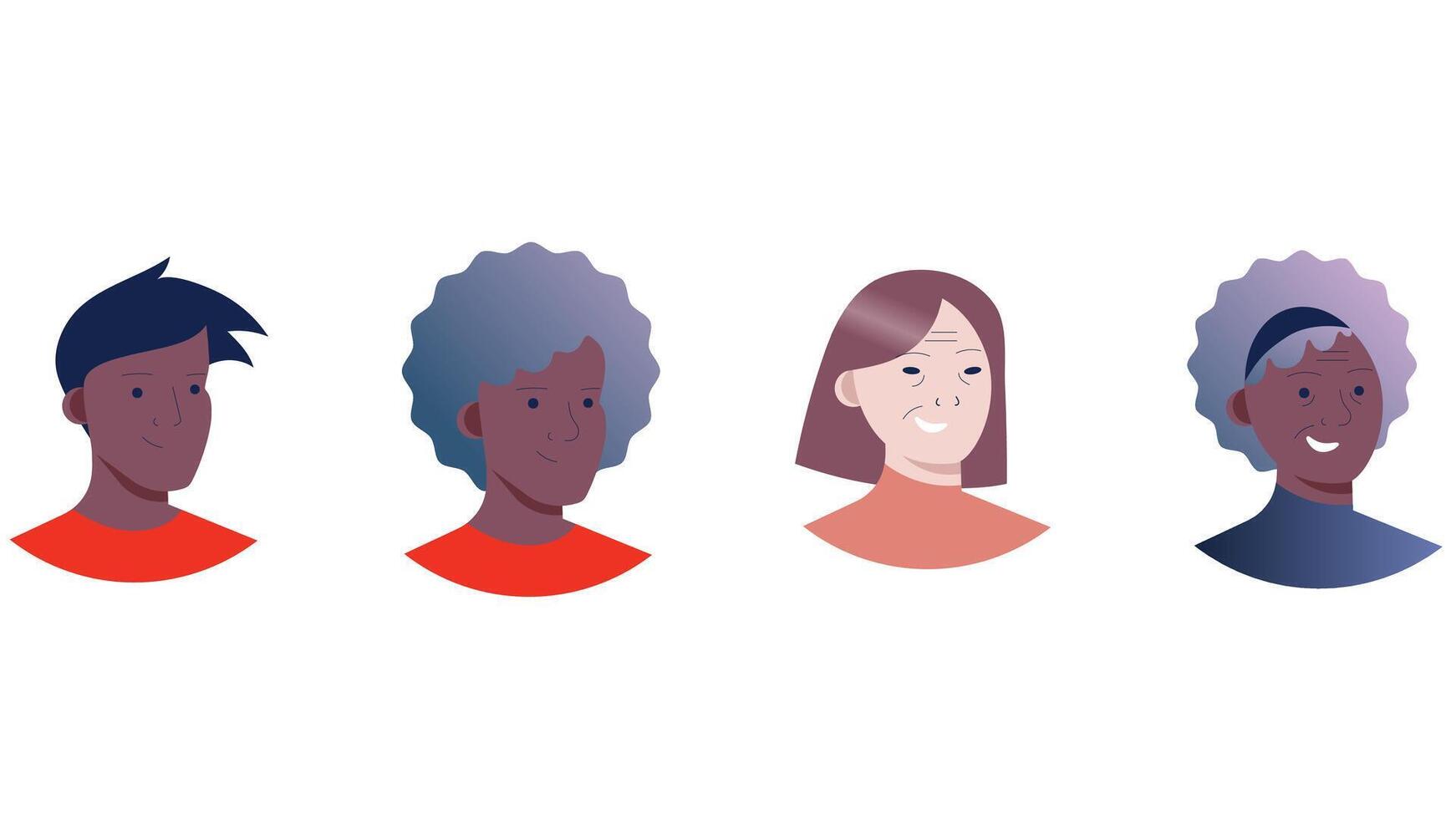 Diverse multinational adult people profile head characters vector illustration