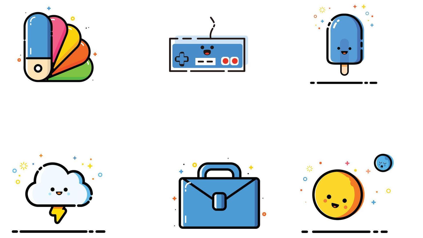 Abstract blue and yellow icon set vector illustrations