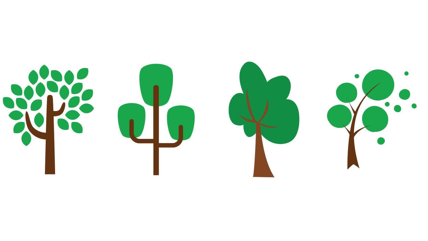 Trees and green leaves collection vector art illustration isolated