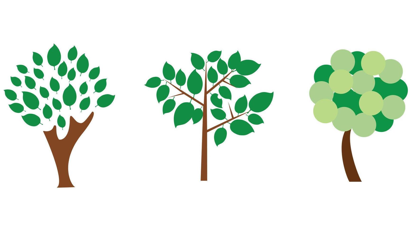 Trees and green leaves collection vector art illustration isolated