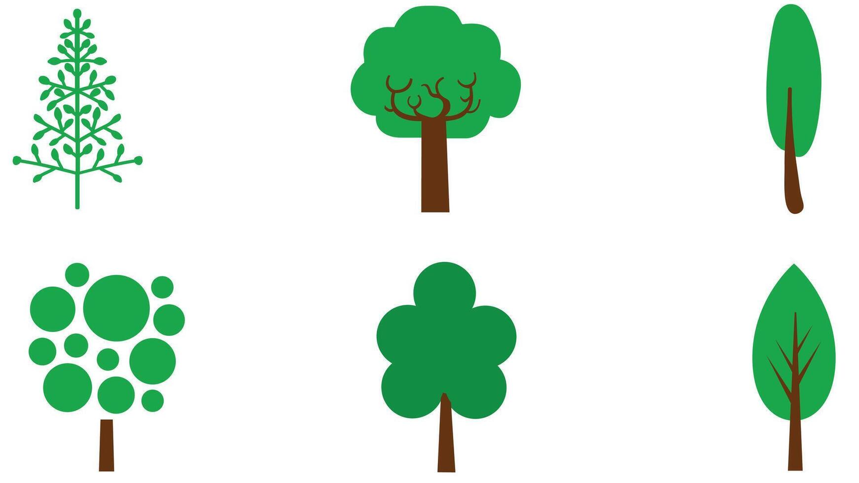 Trees and green leaves collection vector art illustration isolated