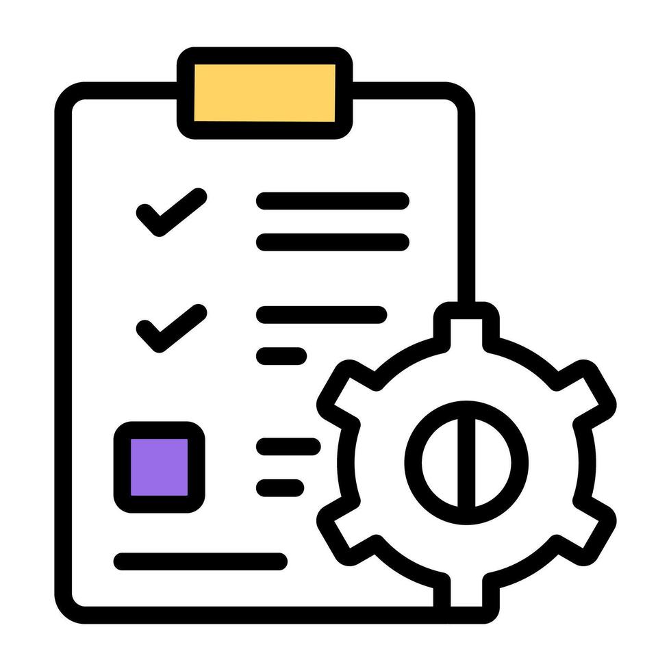 Checklist with gear, icon of list management vector