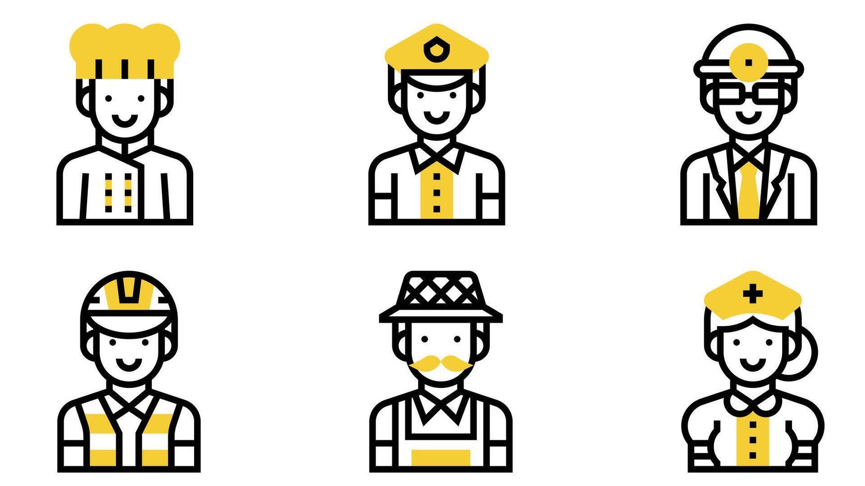 labor people and professions line art vector set