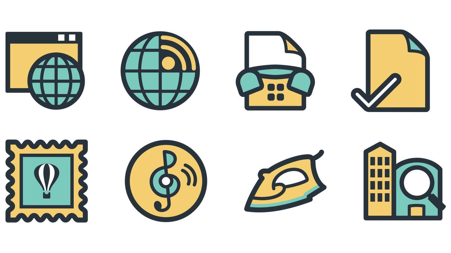 Abstract business and daily life vector art icons colored and outlined