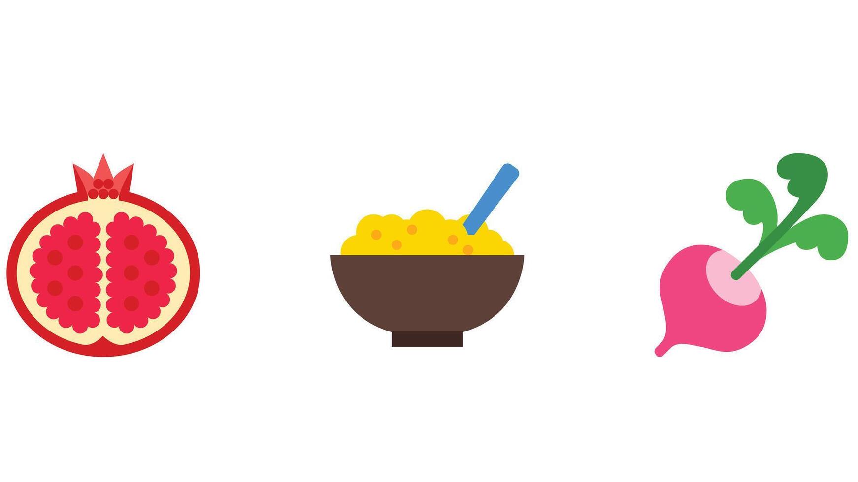 Food and fruits vector icon set for children stories and coloring books