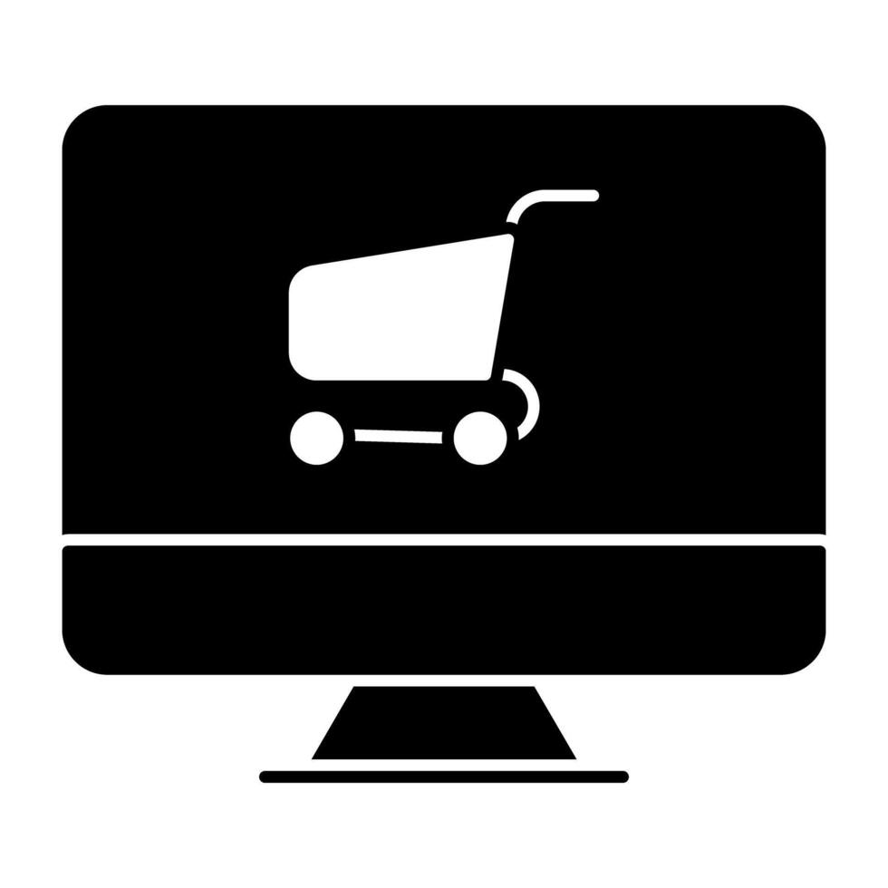 carretilla dentro monitor, sólido diseño icono de compras vector