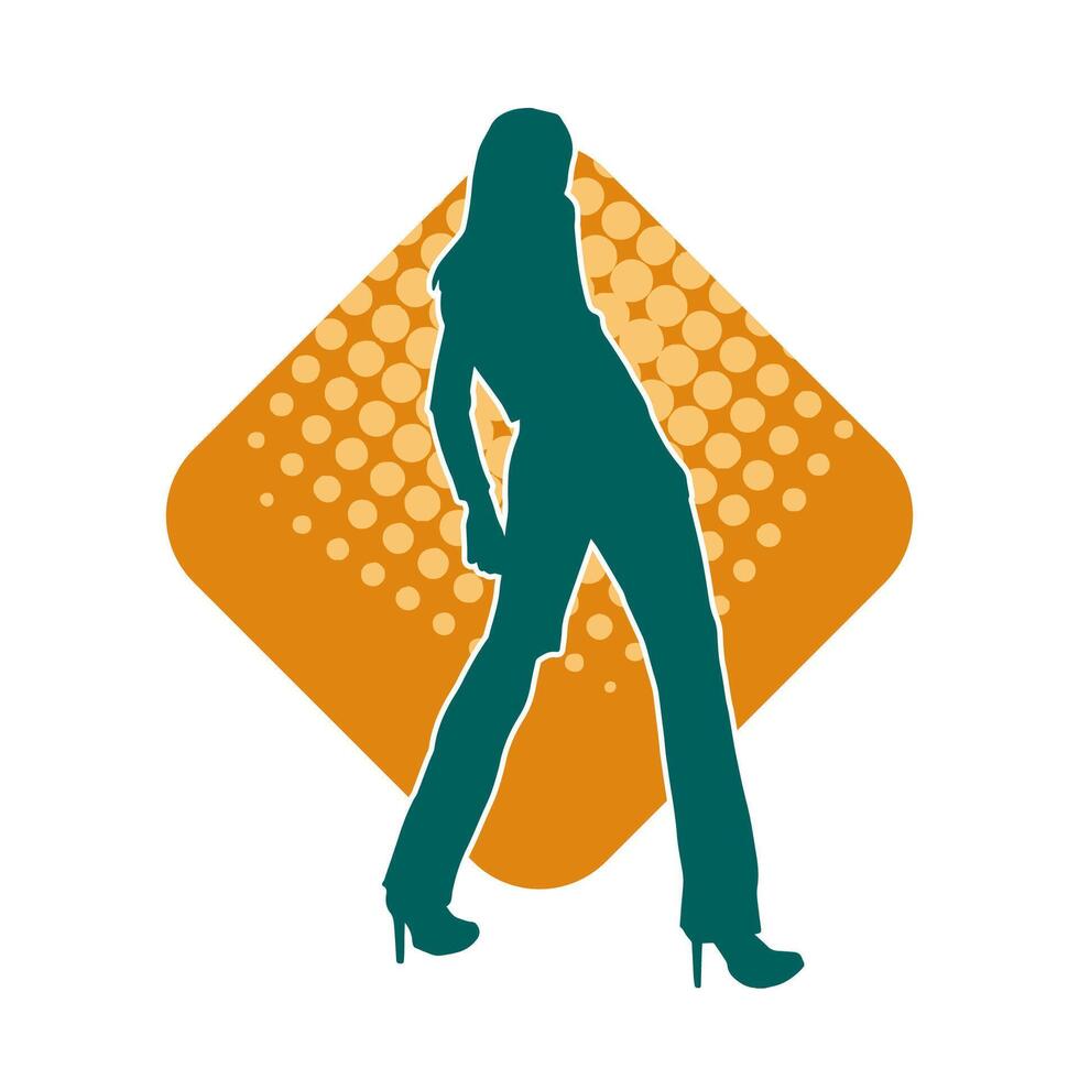 Silhouette of a young slim female model in tight outfit and long pants. Silhouette of a slim woman model in feminine pose. vector