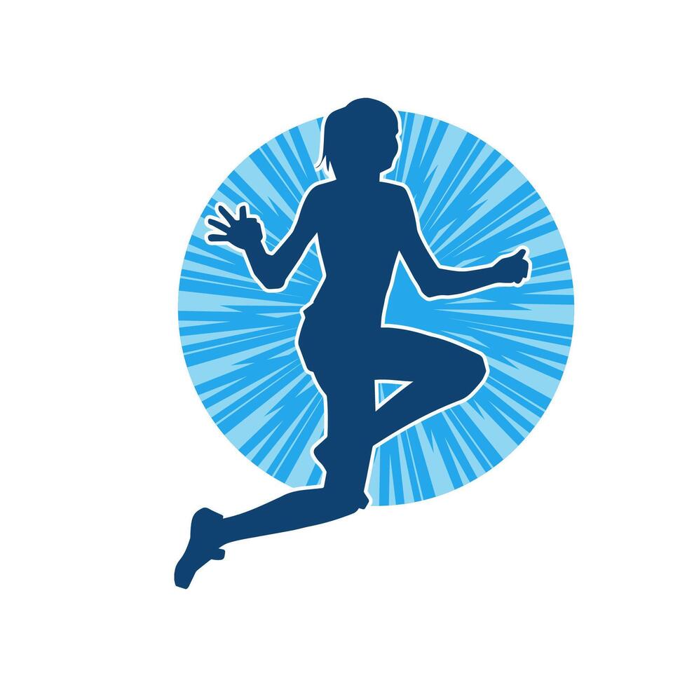 Silhouette of a happy woman jumping pose. Silhouette of a female model jumps. vector