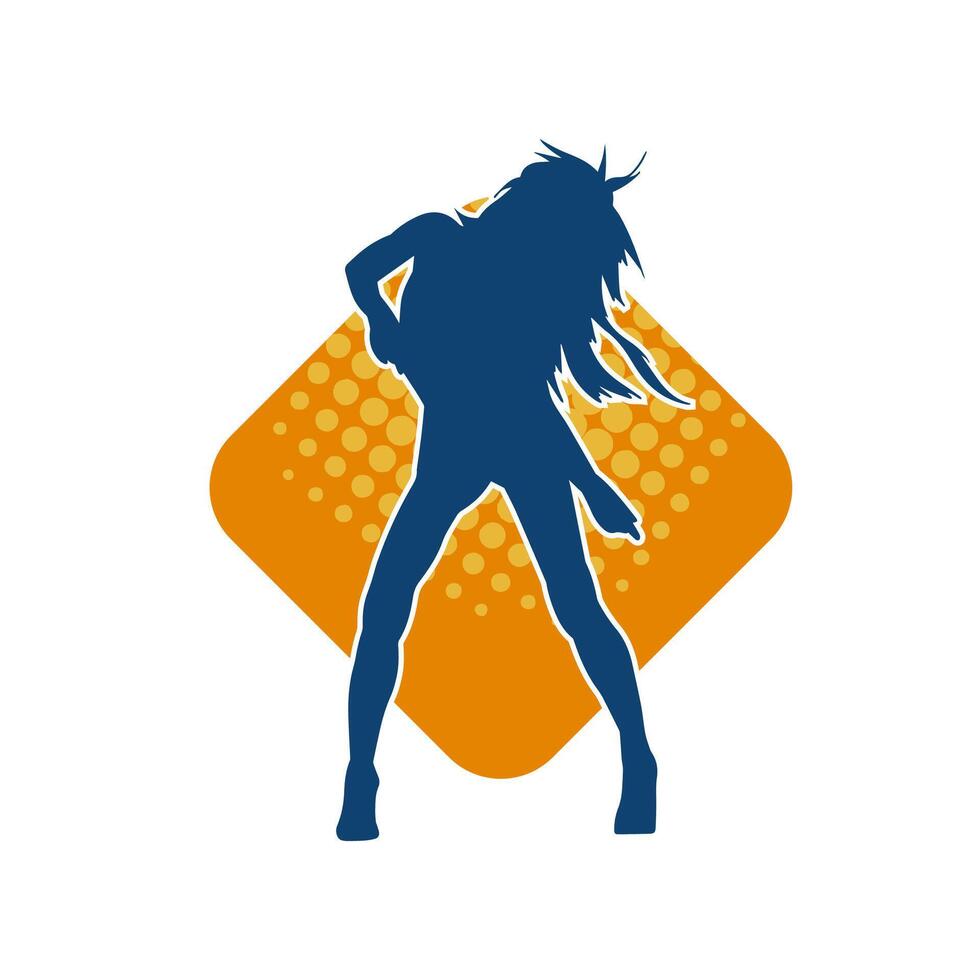 Silhouette of a slim female in dance pose. Silhouette of a woman dancing. vector