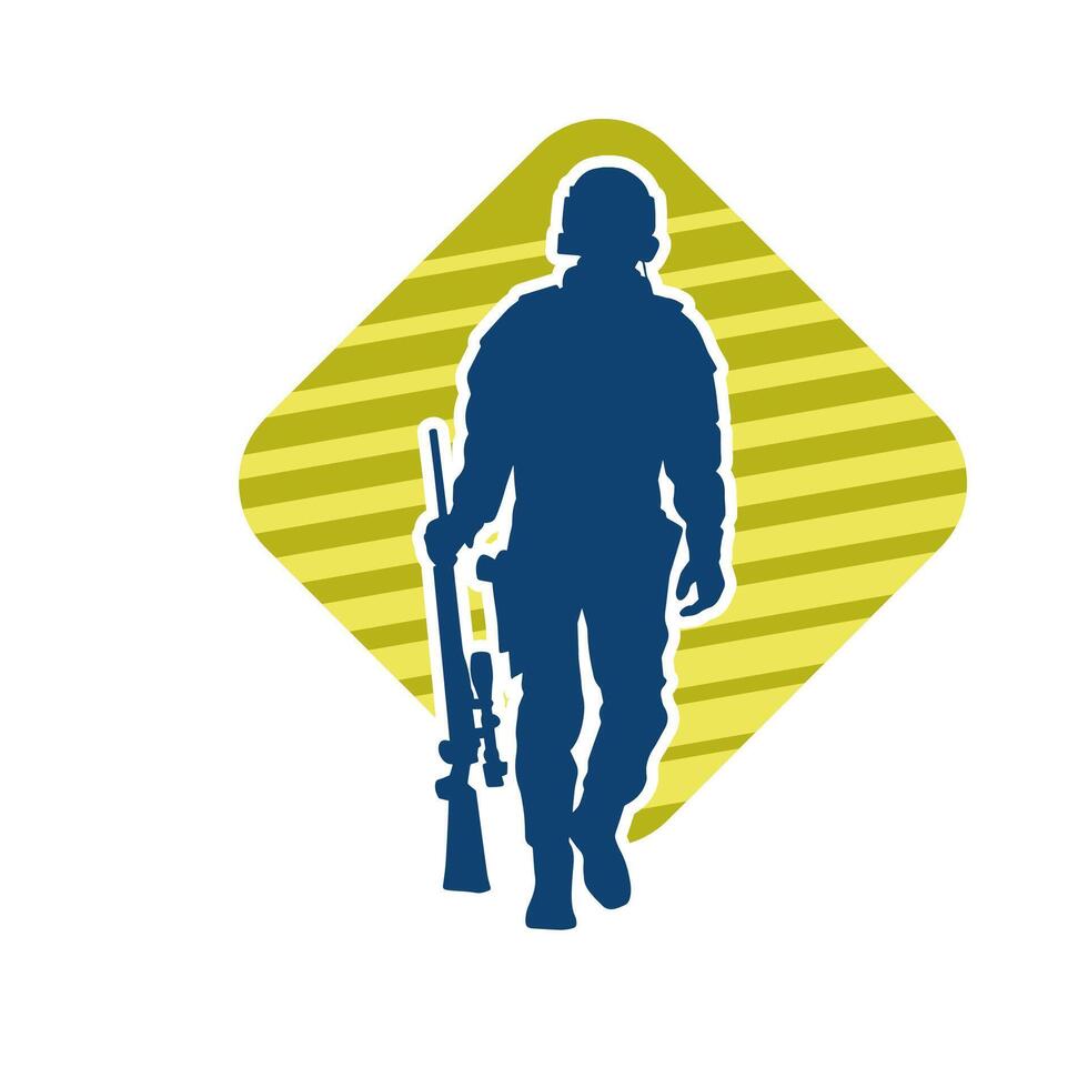 silueta de un masculino soldado que lleva máquina pistola arma. vector