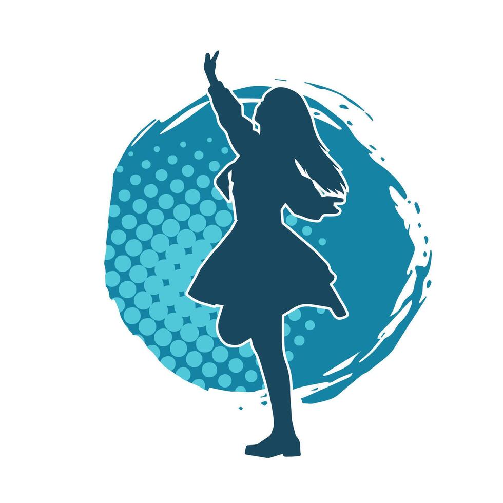 Silhouette of a teenage girl model in girly outfit and feminine pose. vector