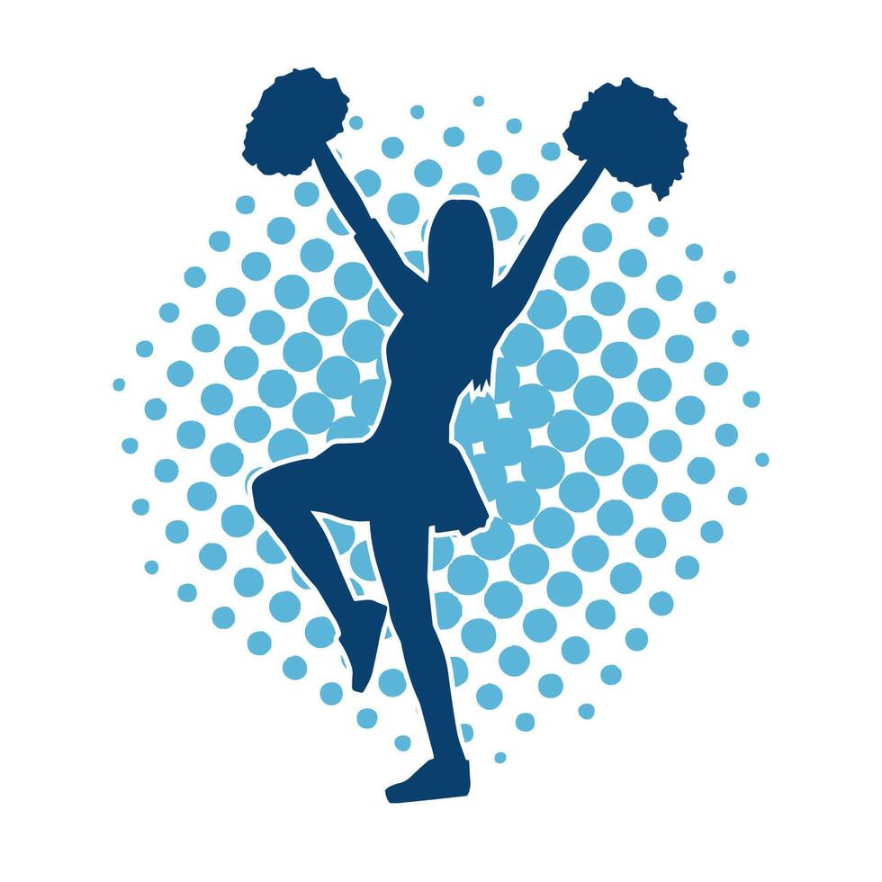 Silhouette of a female cheerleader carrying pompom while dancing vector