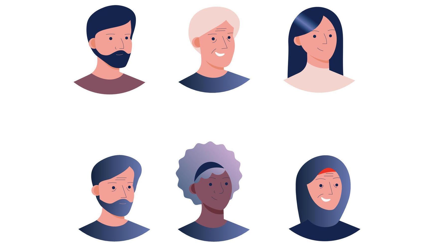 Diverse multinational adult people profile head characters vector illustration