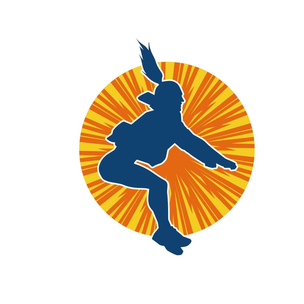 Silhouette of a happy woman jumping pose. Silhouette of a female model jumps. vector