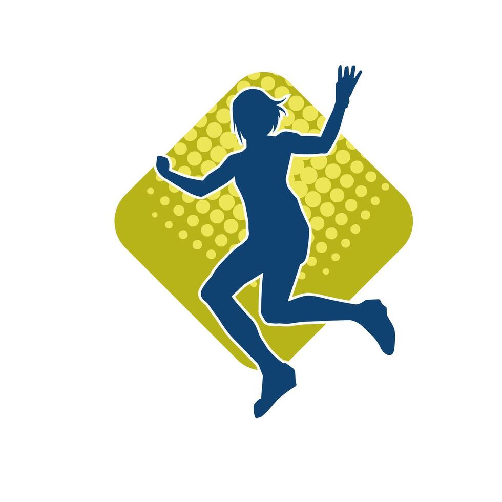 Silhouette of a happy woman jumping pose. Silhouette of a female model jumps. vector