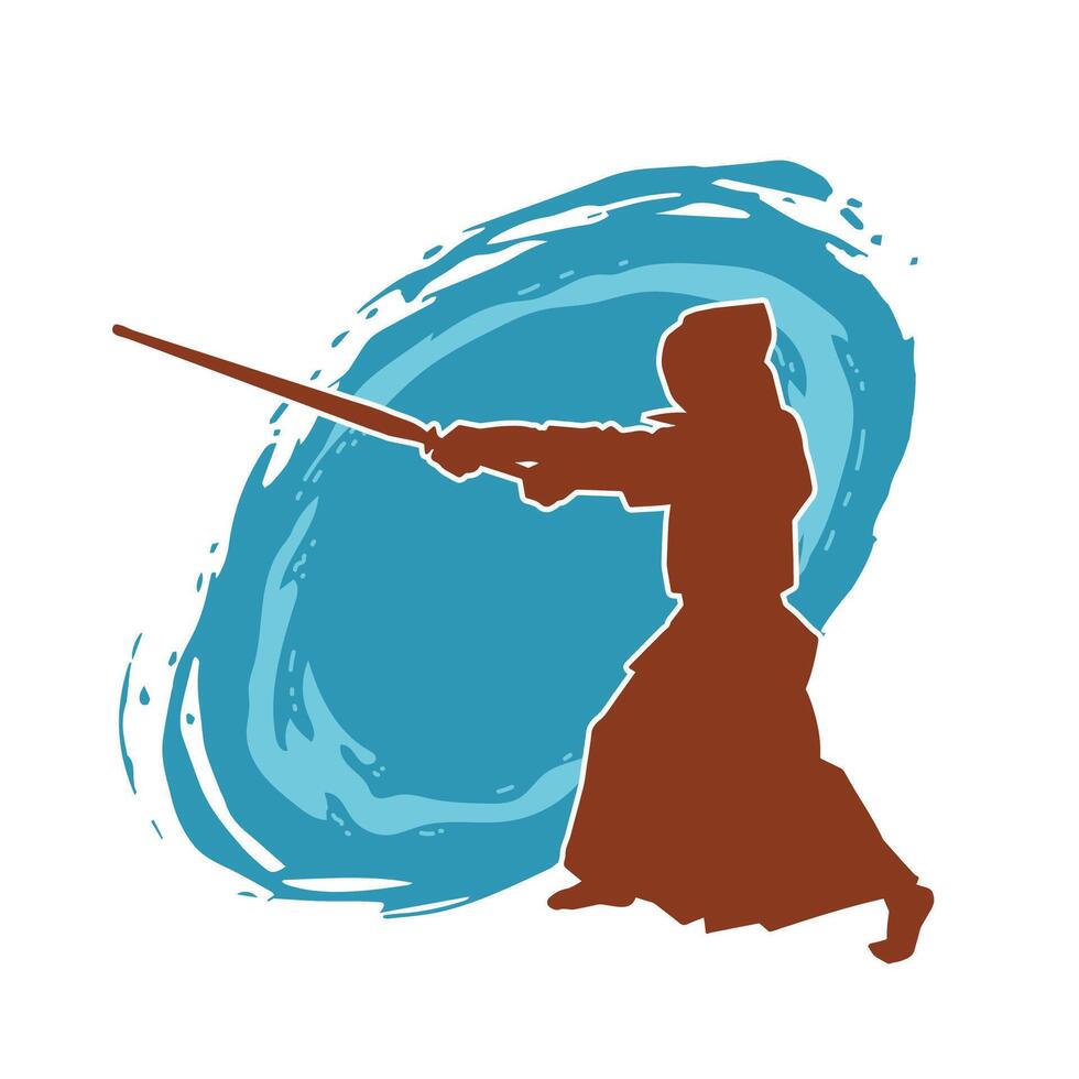 silueta de un espada guerrero en acción pose. silueta de un marcial Arte persona que lleva espada arma. silueta de kendo marcial Arte pose. vector
