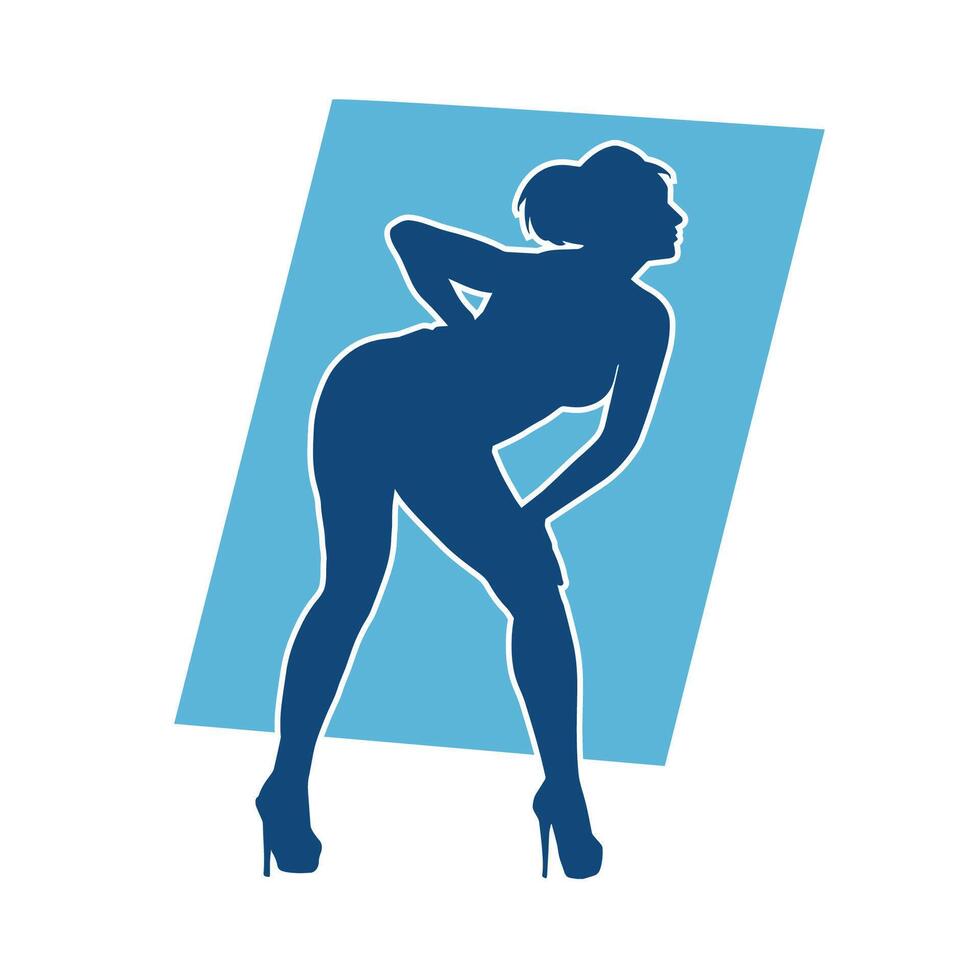 Silhouette of a female dancer in action pose. Silhouette of a woman dancing happily. vector