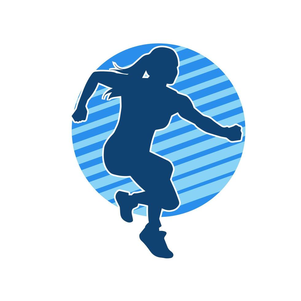 Silhouette of a sporty woman in running pose. Silhouette of a female run pose. vector