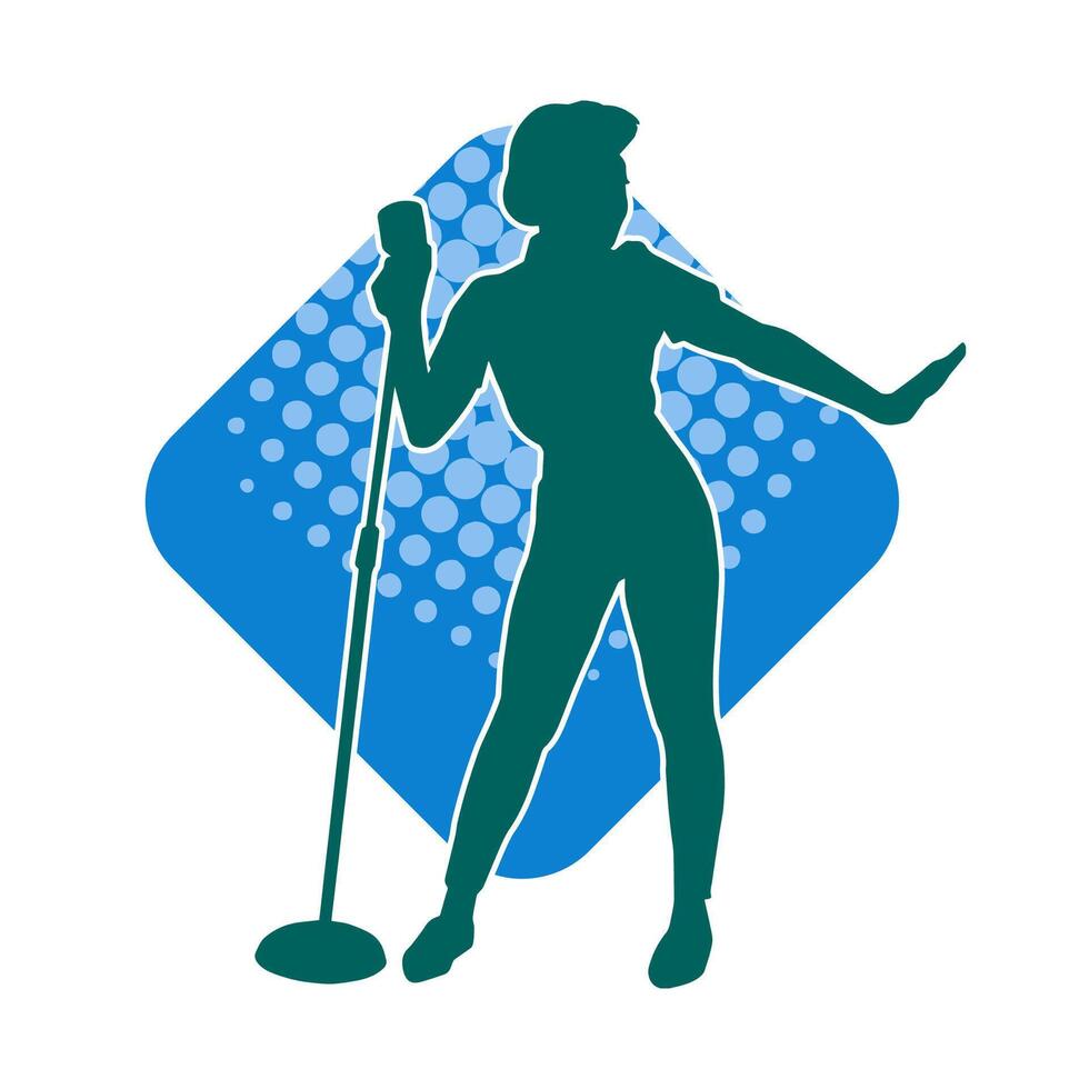 Silhouette of a vintage female singer performing. vector