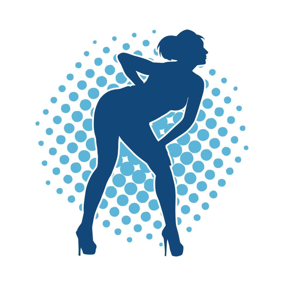 Silhouette of a female dancer in action pose. Silhouette of a woman dancing happily. vector