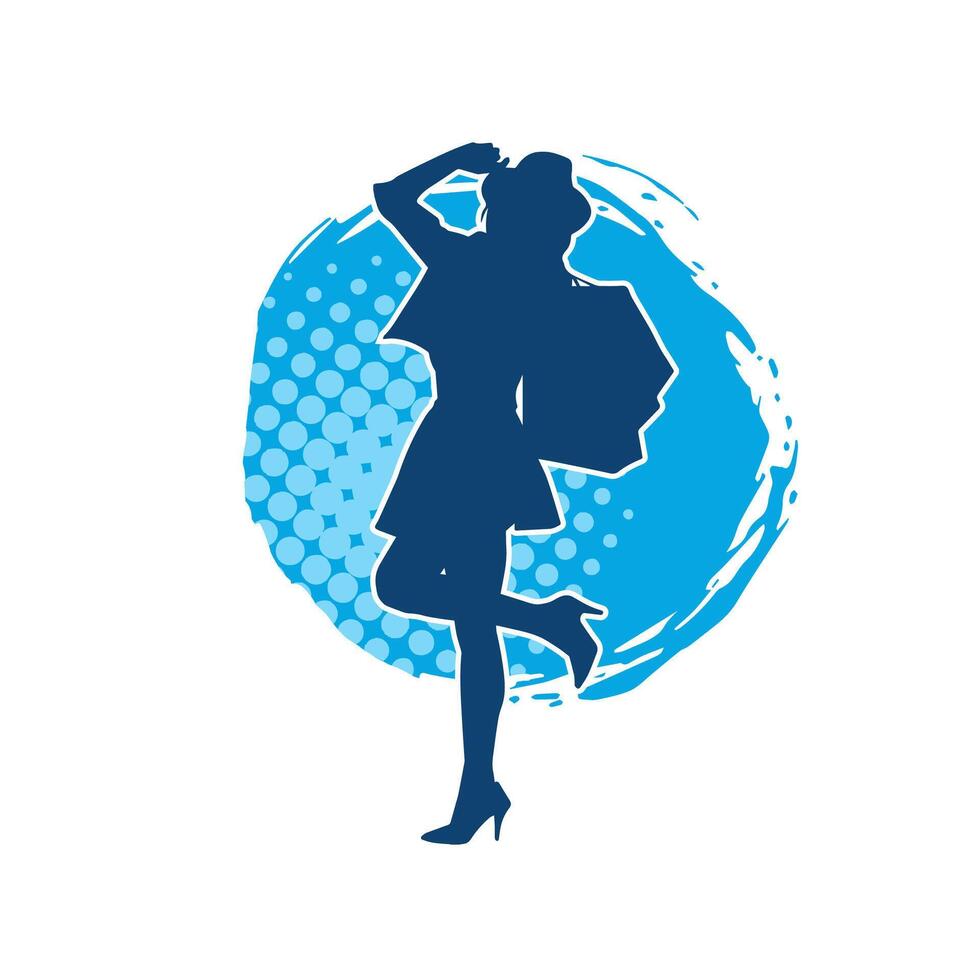 Silhouette of a slim young woman carrying shopping bags. vector