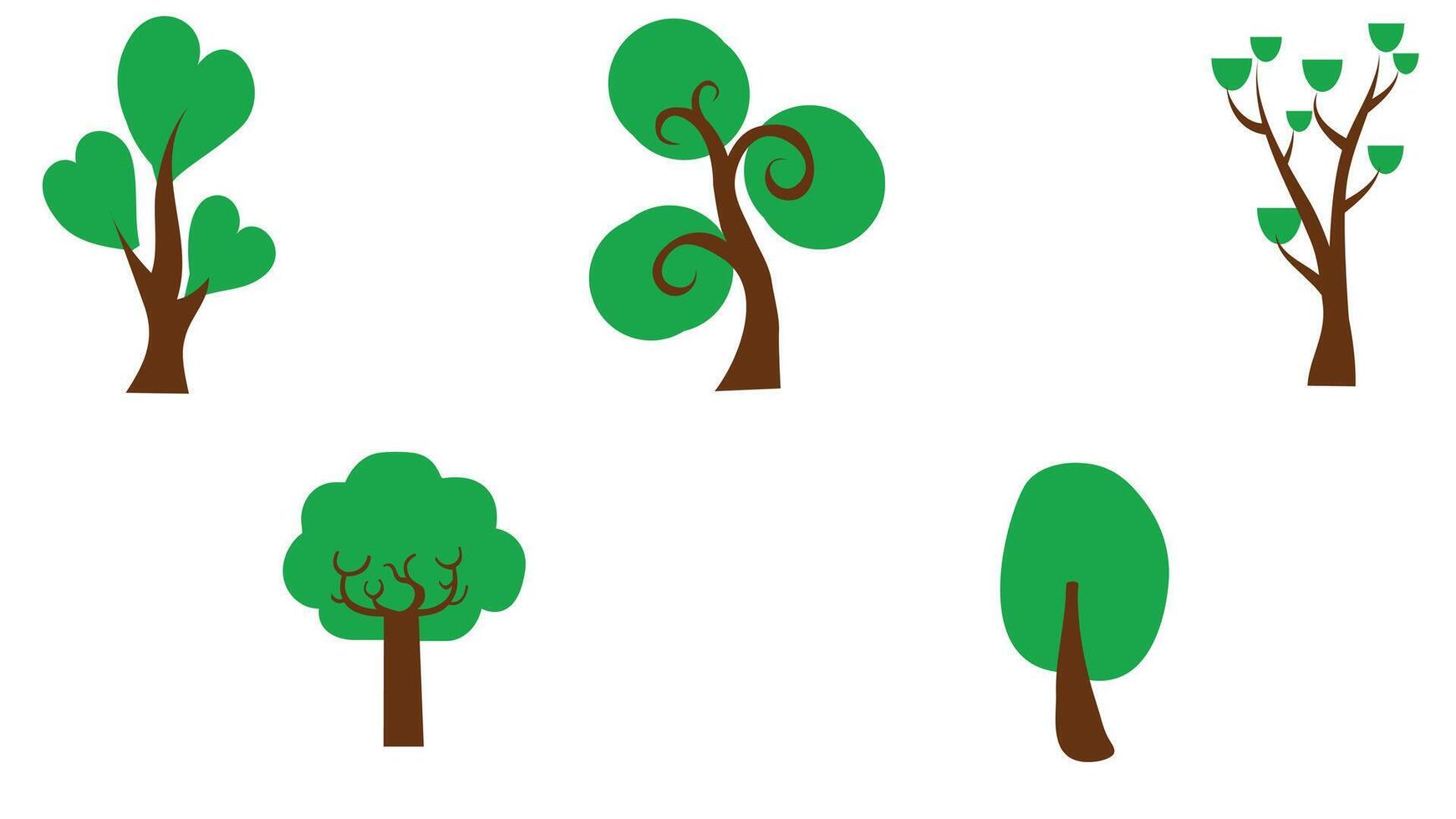 Trees and green leaves collection vector art illustration isolated