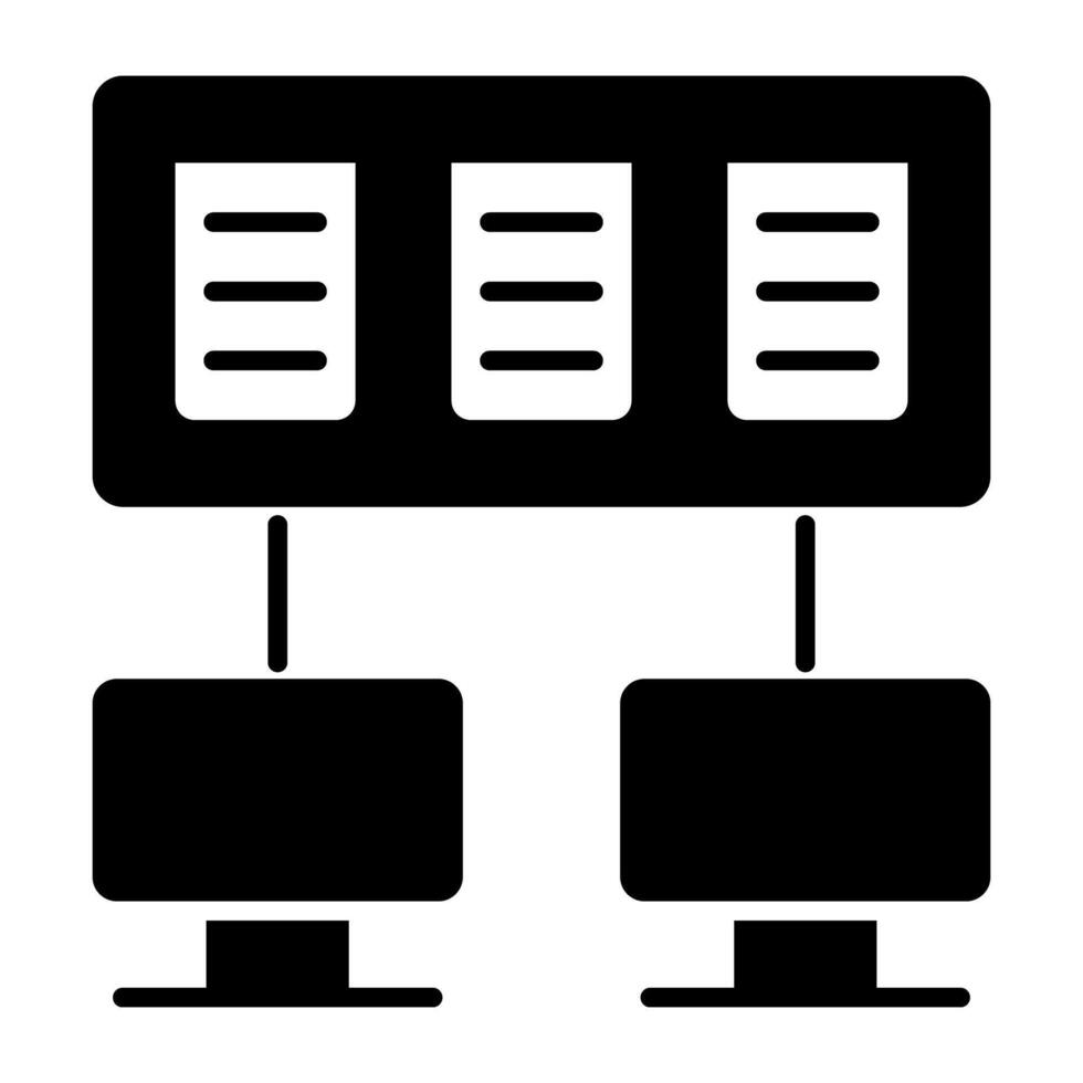 Db racks with monitors denoting concept of server hosting vector