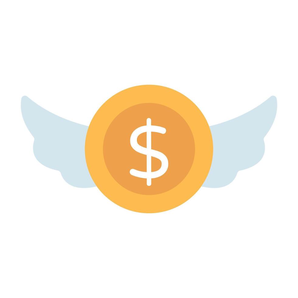 Coin with wings, concept of flying dollar icon vector