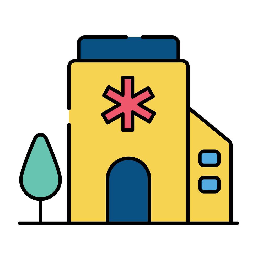 médico centrar icono, hospital edificio vector