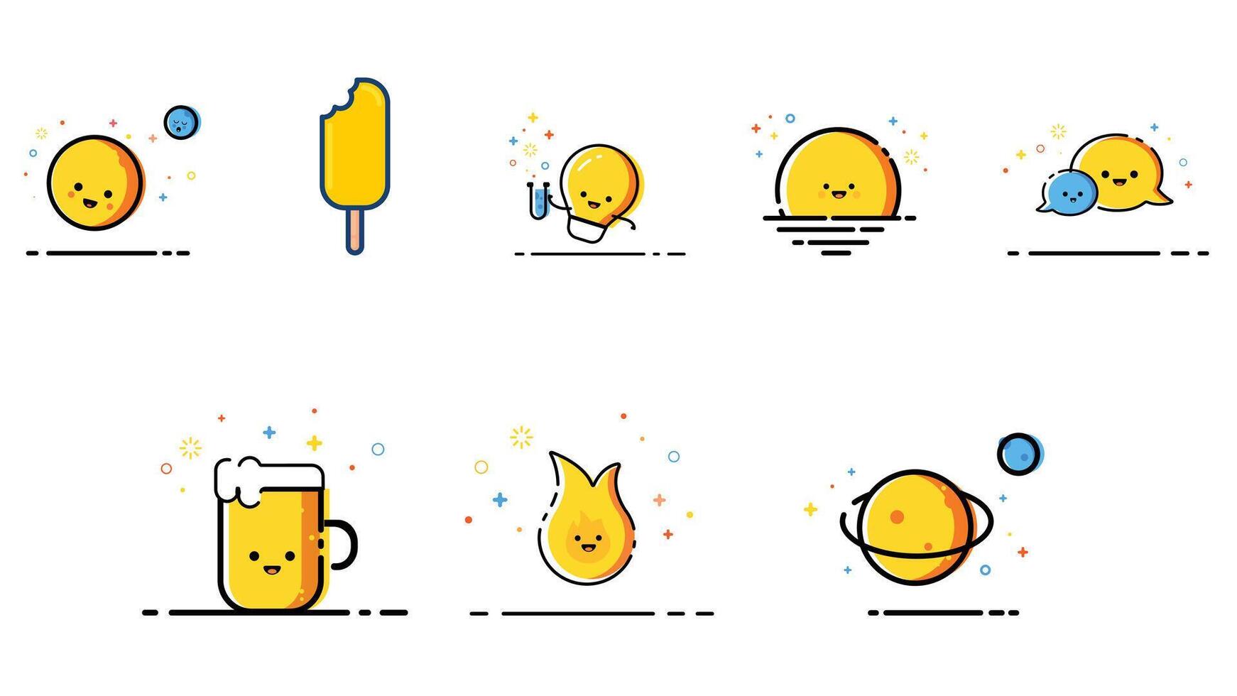 Abstract blue and yellow icon set vector illustrations