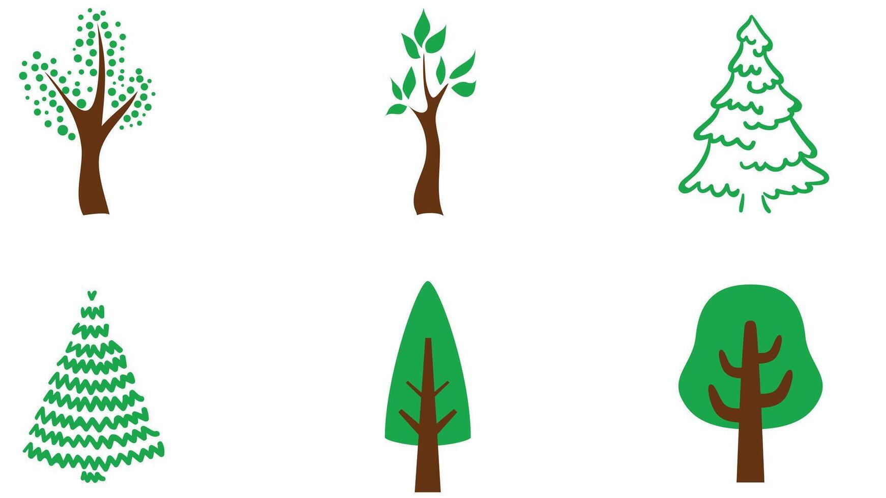 Trees and green leaves collection vector art illustration isolated