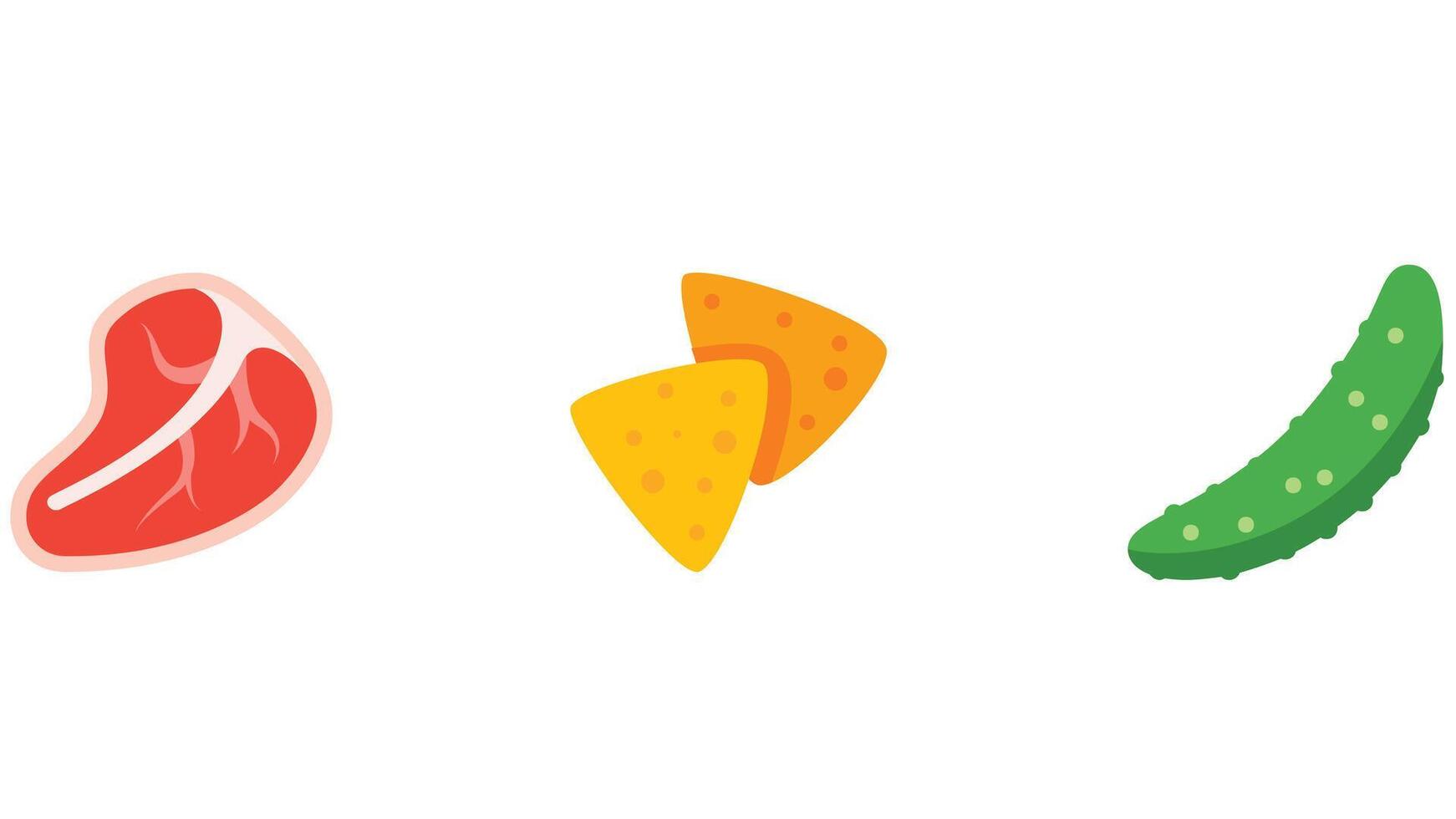 Food and fruits vector icon set for children stories and coloring books