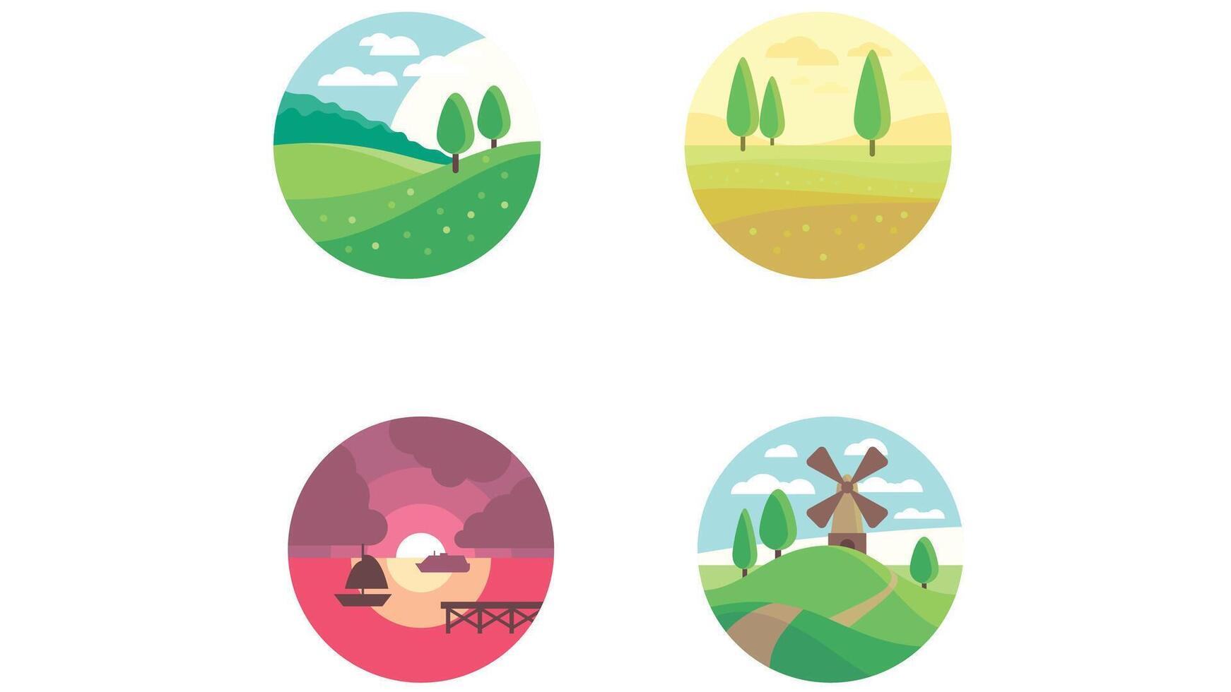 Nature and scenary circular vector illustration with light colors