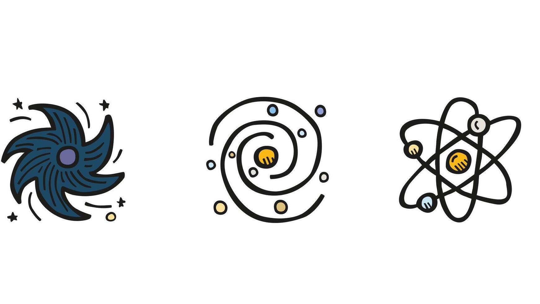 Galactic and solar system, space hand-drawn planets and elements vector illustration