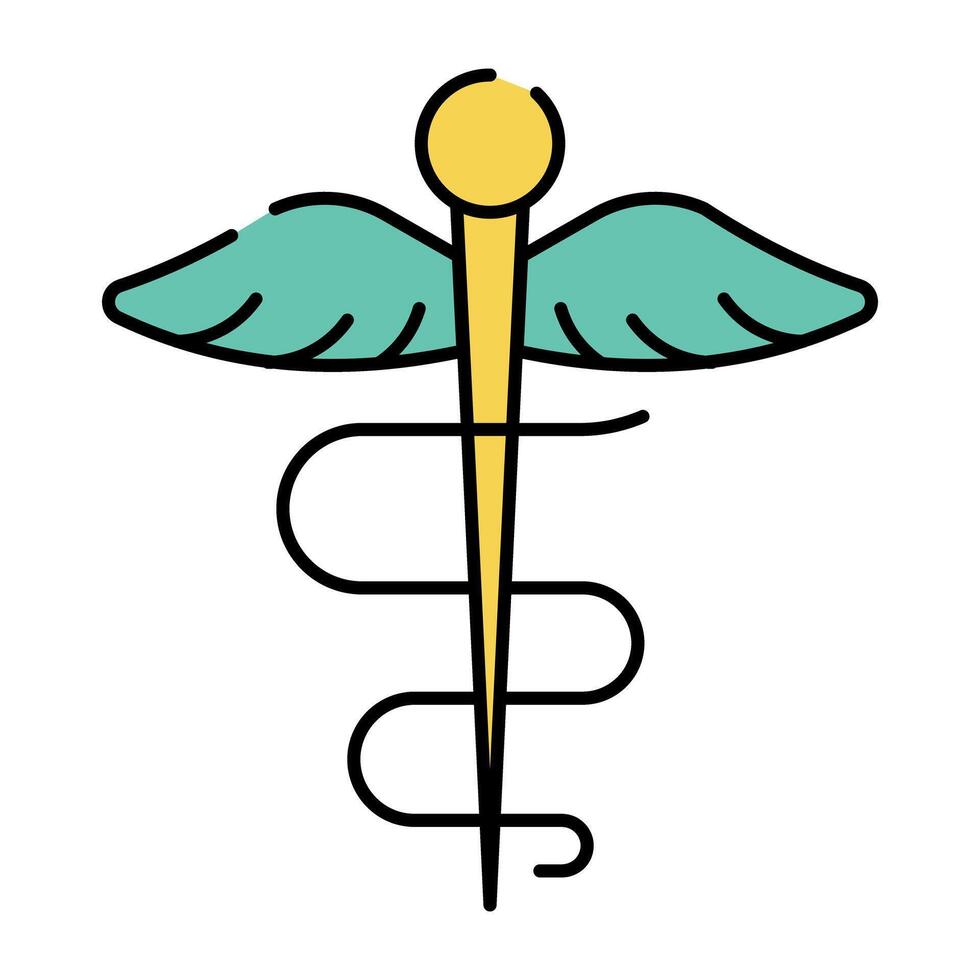 A healthcare symbol icon, flat design of caduceus vector