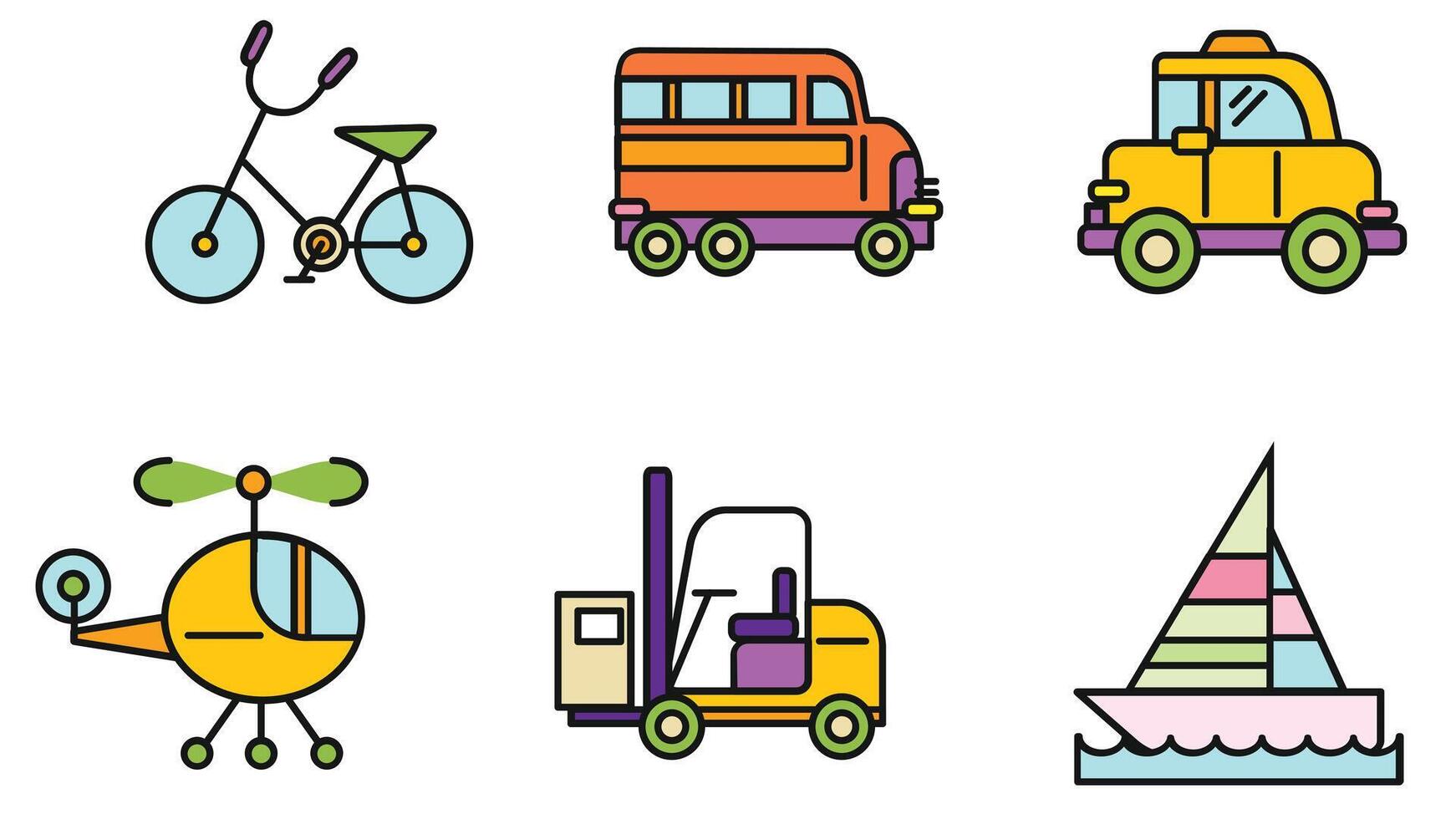 Transportation and types of vehicles vector art illustration