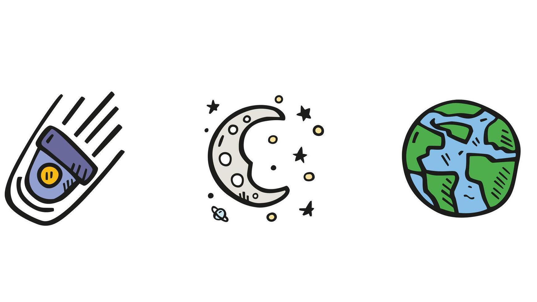 Galactic and solar system, space hand-drawn planets and elements vector illustration